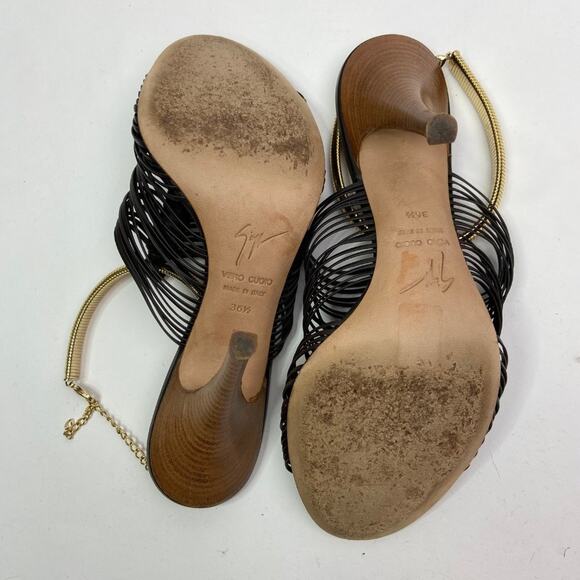 Giussepe Zanotti Pissi Sandal Heel Gladiator 36.5 Gold Strappy Leather - Picture 4 of 7